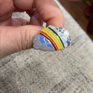 Vintage 70s rainbow and clouds enamel lapel pin